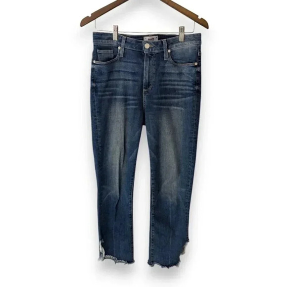 PAIGE Hoxton Straight Ankle Jeans Womens 28 Blue Denim Stretchy Raw Hem Med Wash - Picture 5 of 16